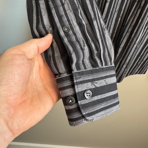 Perry Ellis City Fit Men's L Casual Dress Shirt Black/Gray Long Sleeve Button Up - Picture 2 of 13
